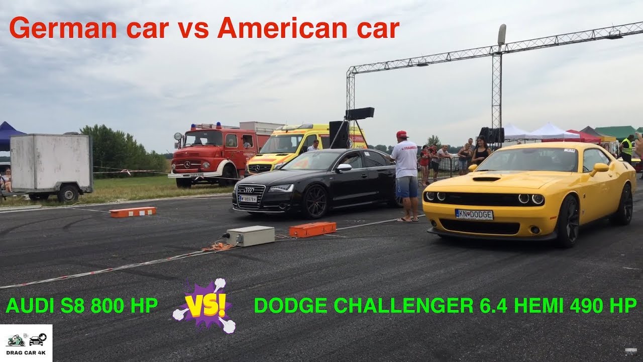 Audi S8 BiTrubo 800 HP vs  Scat Pack Dodge Challenger 492 HP -1/4 mile drag race 🚦🚗 drag race 4K