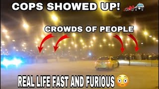 POLICE INVADE ILLEGAL CAR MEET!!! PLUS BMW M4 DRIFTS TOWARDS CROWD 😳 #DRIFTS #DONUTS #BURNOUTS