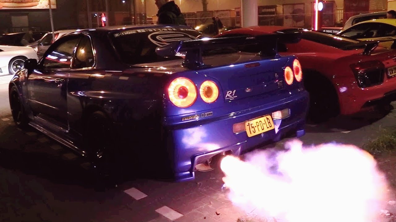 ULTIMATE NISSAN SKYLINE R34 GTR SOUND COMPILATION [PURE ENGINE SOUND] – Flames, Drifts, Backfire!