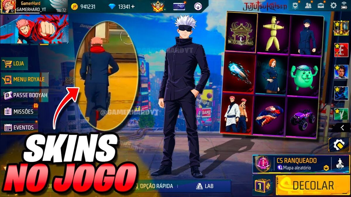 VAZOU! JUJUTSU KAISEN DENTRO DO FREE FIRE, DUAS SKINS GRÁTIS, ATUALIZAÇÃO FF,  NOVIDADES FREE FIRE