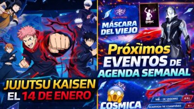 FECHA OFICIAL DE JUJUTSU KAISEN! PROXIMA AGENDA SEMANAL FREE FIRE ENERO 2026 BARBA DEL VIEJO, M1014