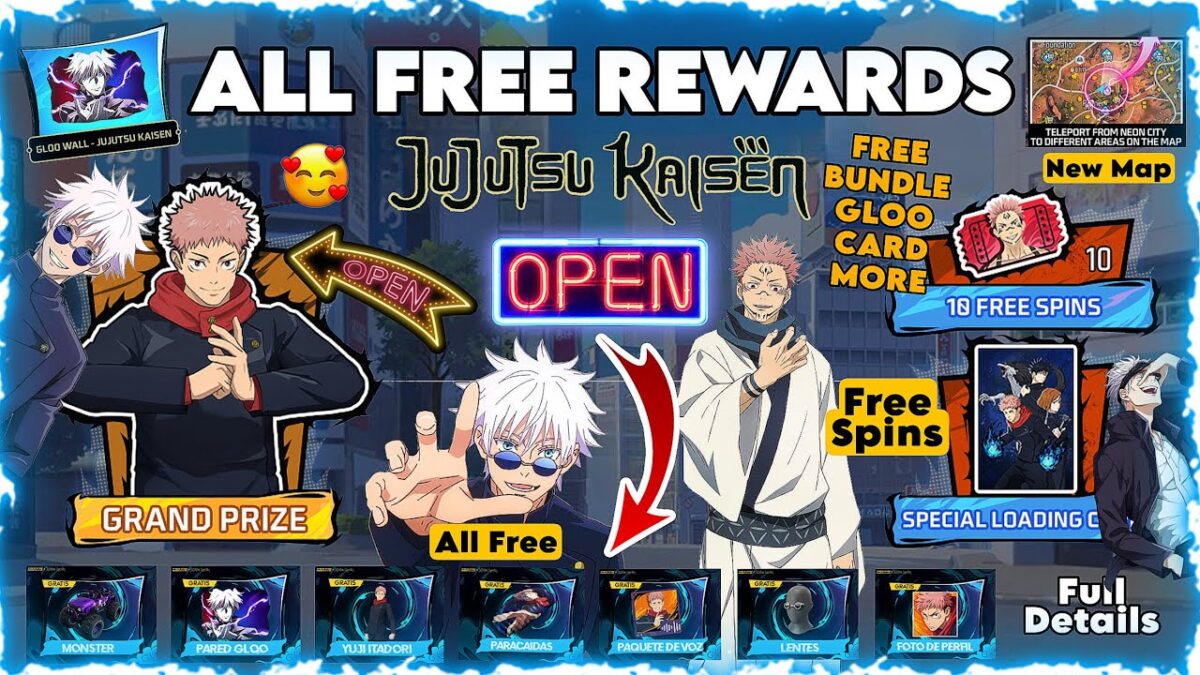 JUJUTSU KAISEN ALL FREE REWARDS IN FREE FIRE | JUJUTSU KAISEN FREE REWARDS | FF X JJK FREE REWARDS