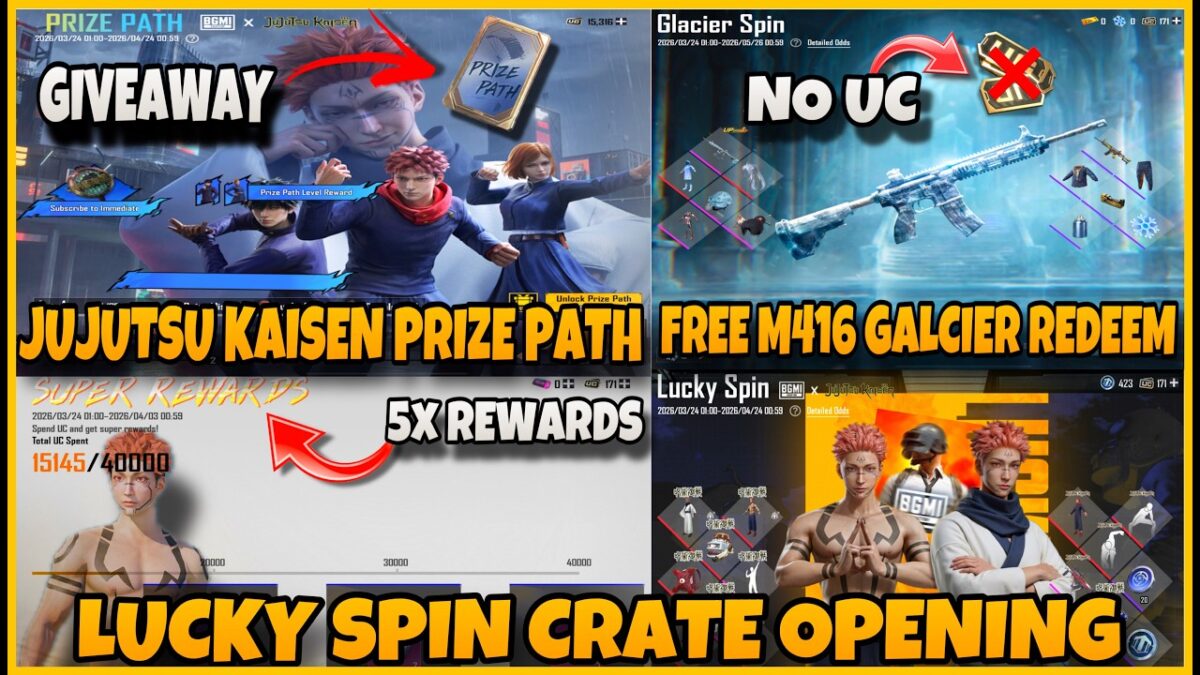 🔥MAXED OUT JUJUTSU KAISEN PRIZE PATH 😱 Lucky Spin INSANE Rewards + M416 Glacier RETURN (NO UC!)