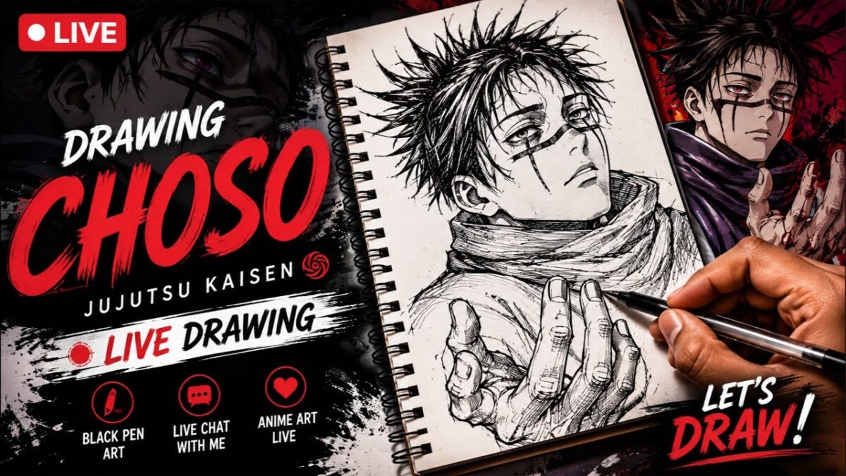 Drawing Choso LIVE 🔥 | Jujutsu Kaisen Black Pen Art 🖊️ | Anime Drawing
