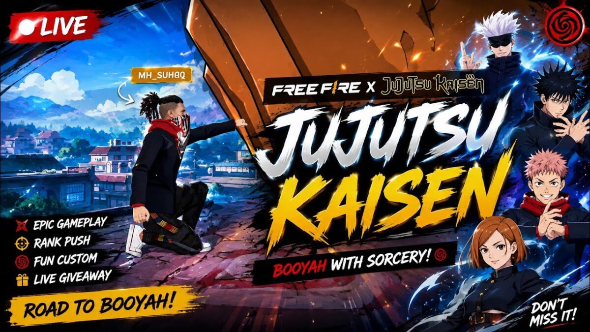🔴 LIVE | Free Fire × Jujutsu Kaisen 🔥 | Rank Push + Custom | Road to BOOYAH!