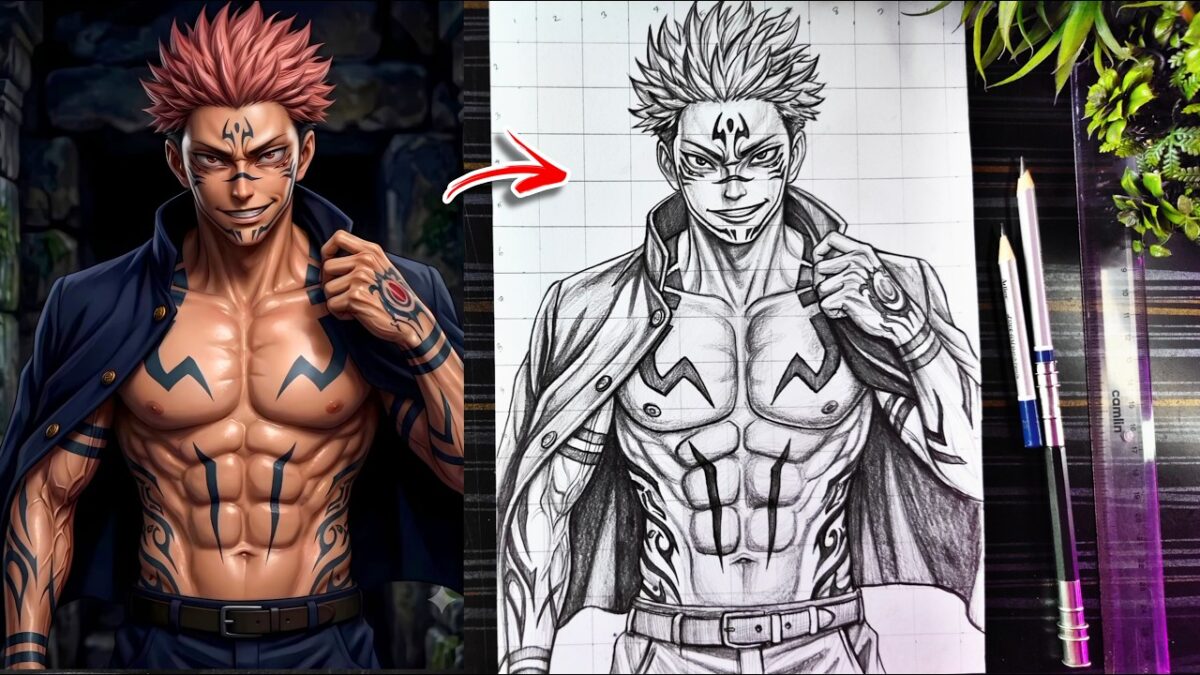 How To Draw Sukuna Full Body🔥(Cool Pose) | Jujutsu Kaisen Drawing | Anime Drawing Step-by-Step