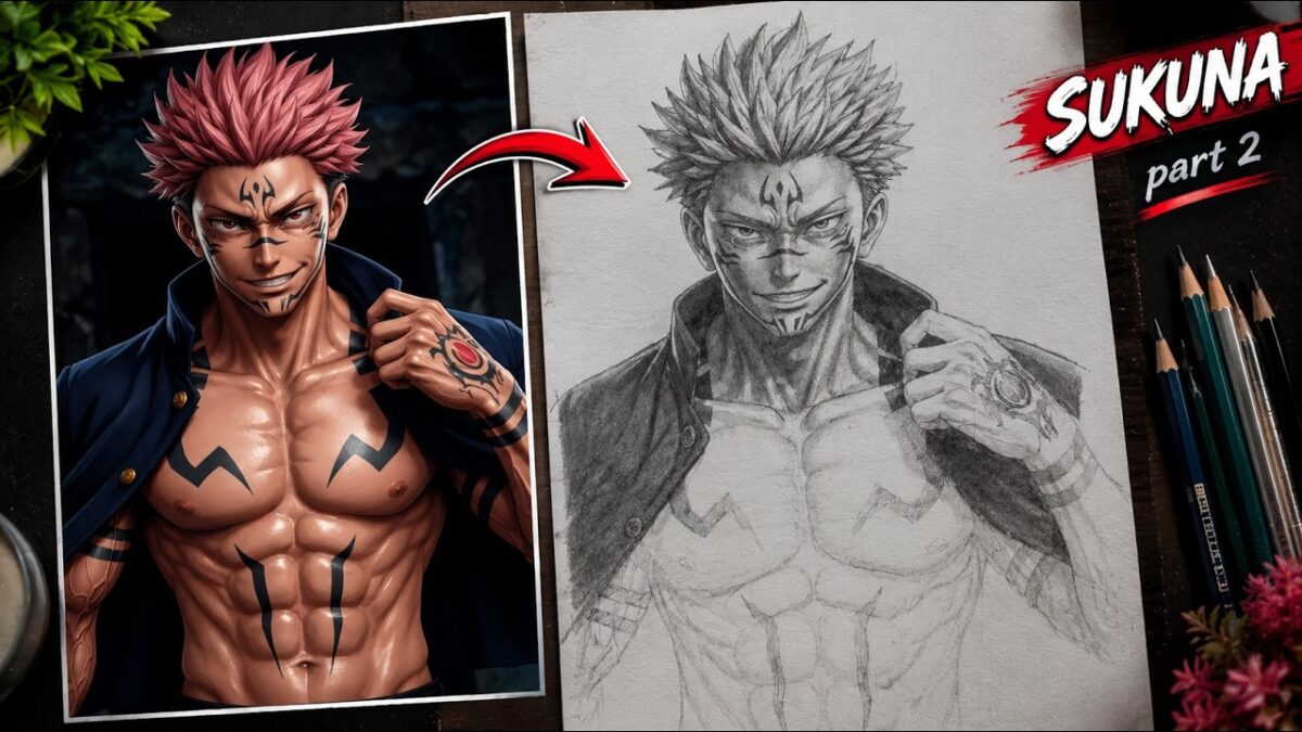 Sukuna Full Body drawing🔥| Jujutsu Kaisen Drawing ( cool pose) Anime Drawing Step by step
