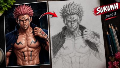 Sukuna Full Body drawing🔥| Jujutsu Kaisen Drawing ( cool pose) Anime Drawing Step by step